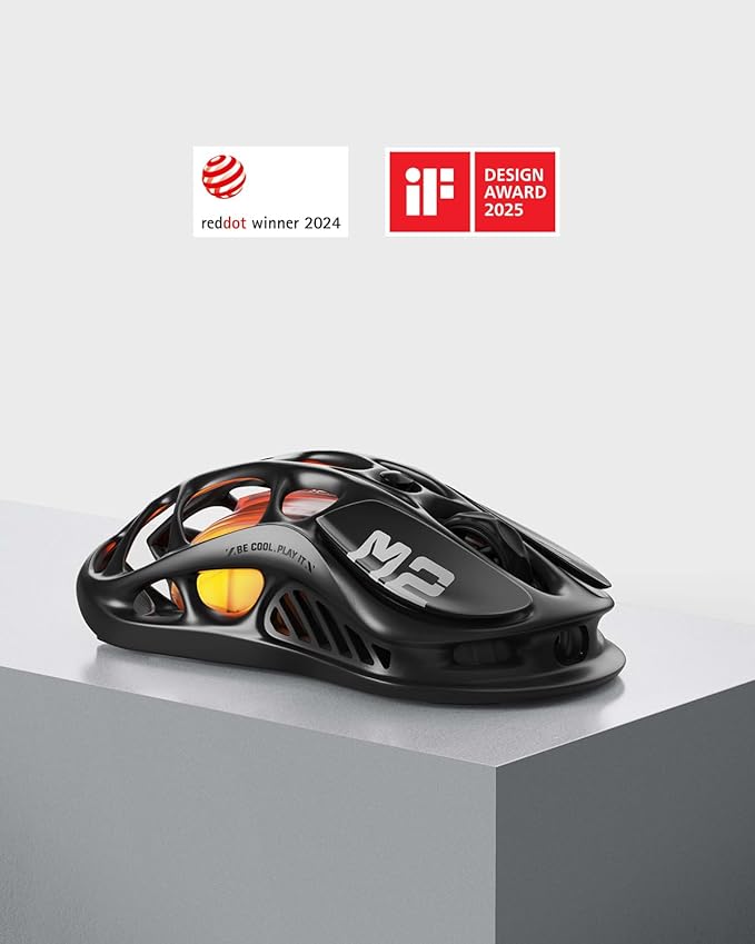 GravaStar Mercury M2 Wireless Gaming Mouse with 26000 DPI PAW3395DM Sensor -79g Lightweight Hollowed-Out Design -5 Programmable Buttons -5 Dynamic Lightsync RGB