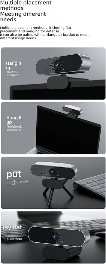 HD Webcam 1080P/2K/4K USB with Multiple Mounting Options for Desktop Laptop Gaming - Plug and Play Facial Recognition Video Conferencing