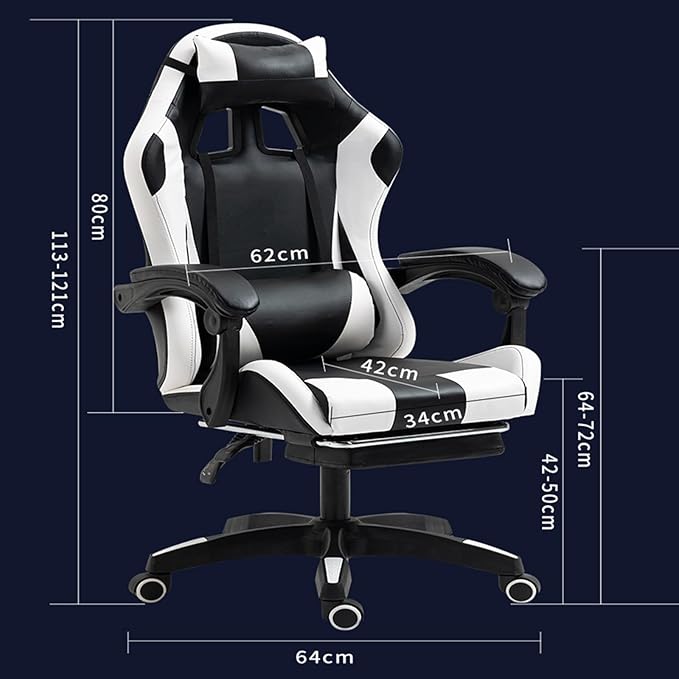 Gaming Chair Office Chair High-back Ergonomic Video Game Chairs with Footrest and Lumbar Support Height Adjustable Racing Style Computer Chair with Swivel Seat and HeadrestOne Size Black