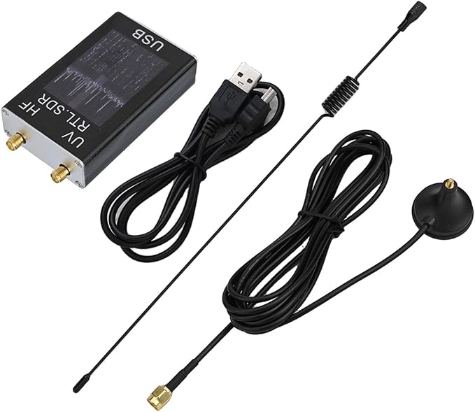 100KHz-1.7GHz USB Tuner Receiver for RTL2832U R820T2 Chipset Aluminum Shell Supports HF VHF UHF Bands AM NFM FM USB LSB CW Modes Includes Whip Antenna and Cable