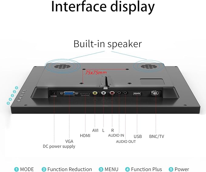 13.3 inch Small PC Monitor 1366x768 Mini LED Monitor with HDMI VGA AV BNC USB Intput for Fire Stick Computer Xbox Ras pi Built-in Speaker
