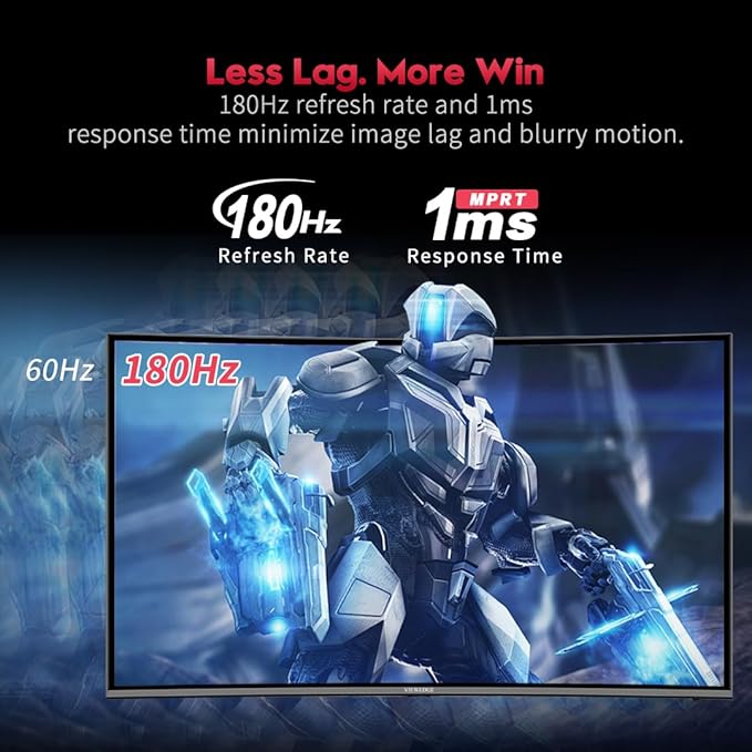 Viewedge Curved Gaming Monitor 27 inch 180Hz FHD 1080P VA Screen 1800R Computer Monitor 1ms with FreeSync Low Motion Blur DisplayPort HDMI Monitor Built-in Speakers