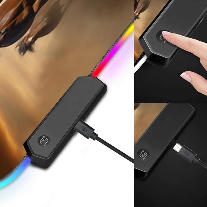 RGB Gaming Mouse Pad with Coffee Coaster XXL Large Glowing LED Mousepad Anti-Slip Rubber Base Computer Keyboard Desk Mouse Mat 31.5 X 11.8 Inch - Galloping Horse