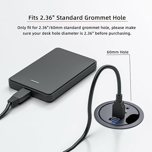 ChenYang USB 3.0 Flush Mount Desktop HUB2 USB 3.0 Port/1 USB C Port HUB Grommet Hole 2.36(60mm) with 3.5mm Audio Port