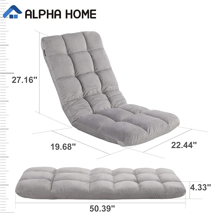 ALPHA HOME Adjustable Floor Chair with Backrest &amp Cushion Dorm Rocker 4 Positions Video Gaming Chair Folding Lazy Sofa Recliner Living Room Seating Lounge Chair for Reading Watching TVGrey