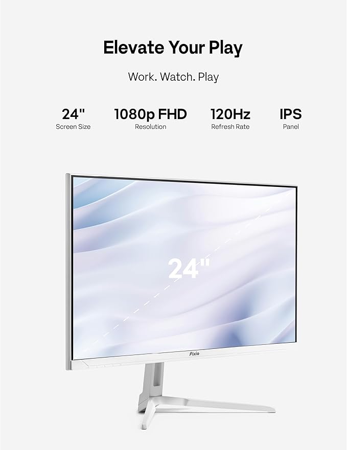 Pixio PX246 Wave White 24 inch 120Hz Refresh Rate FHD 1080p Resolution IPS Panel 4ms GTG Response Time Gaming Monitor with Adaptive Sync