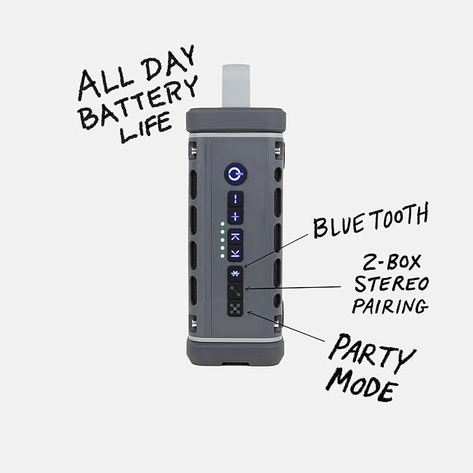 Turtlebox Ranger: Loud! Outdoor Portable Bluetooth 5.4 Speaker | Rugged Waterproof Ultra-Portable | Plays to 105 db Deep Bass Shockproof Unlimited Pairing for Full Stereo Experience Gray