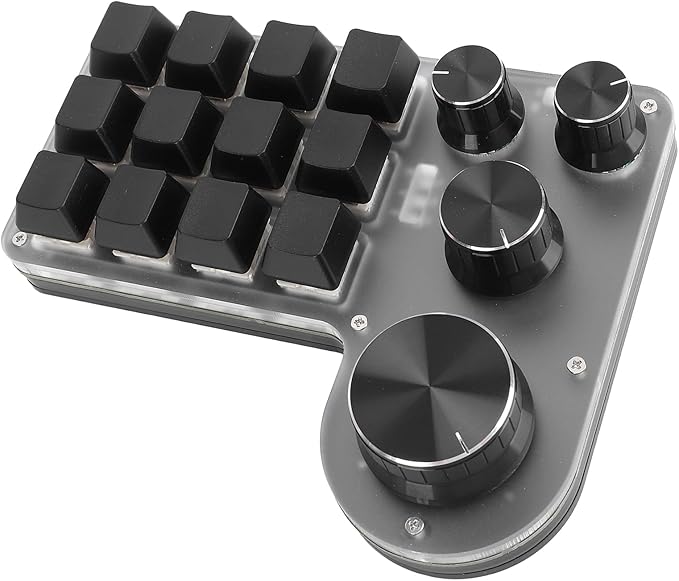 Zopsc USB Macro Mechanical Gaming Keyboard 12 Keys 4 Knobs BT Wired USB Dual Mode Connection Custom Macro Programming Keyboard Hot Swappable Red Switch