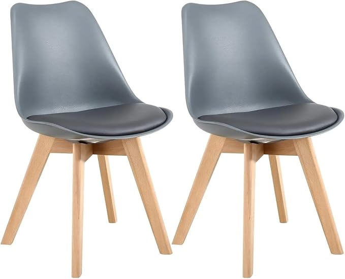 Adjustable Office Computer Chair with Armrest 2pcs Lounge Plastic Dining Chairs with Soft Padded and Wooden Frame(Grey)