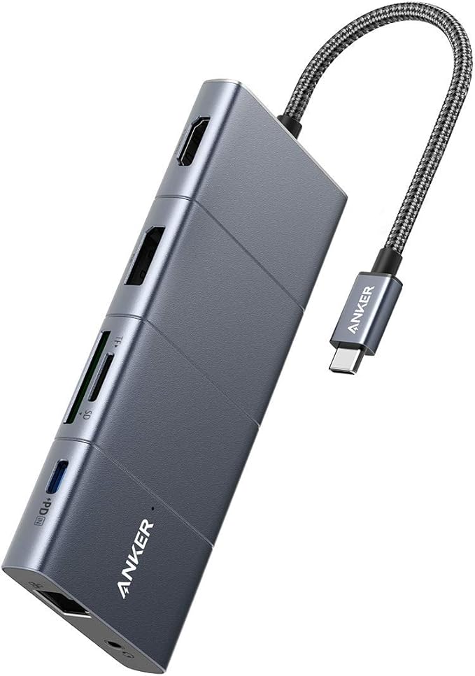 Anker USB C Hub 11-in-1 Docking Station with 4K@60Hz HDMI and DP 85W Power Delivery USB-C&amp3 USB-A Data Ports 1 Gbps Ethernet 3.5mm Audio microSD and SD Card Reader