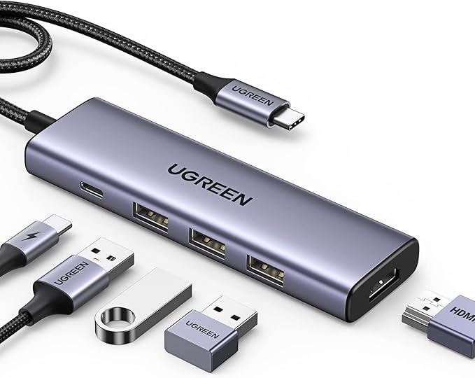 UGREEN USB C Hub 5-in-1 USB-C Hub with 4K@60Hz HDMI 100W Power Delivery 3 USB-A 3.0 Data Ports USB C Dock Adapter for MacBook Pro/Air iPad Pro Mac Mini Surface XPS Thinkpad Galaxy and More