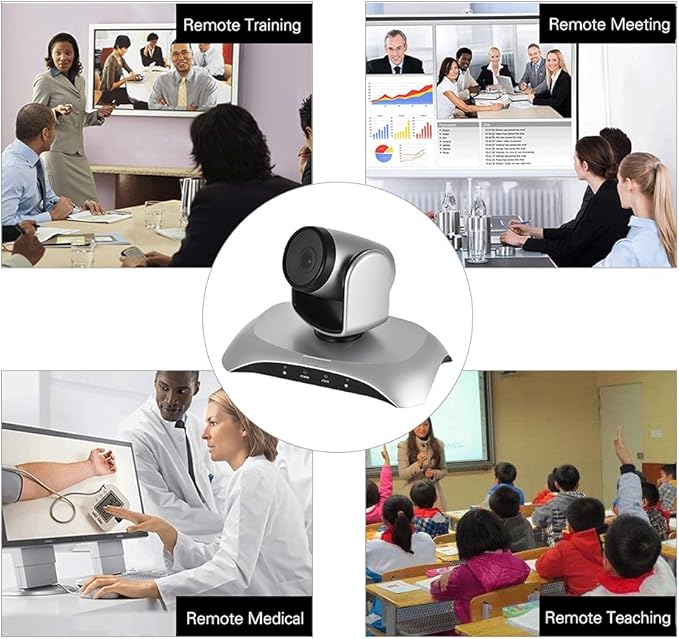 1080P HD Conference Camera USB Plug &amp Play 3X Zoom 360° Rotation with Remote Control Power Adapter for Video Meetings Training Teaching