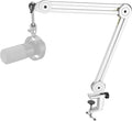 FIFINE Microphone Boom Arm Stand Metal Heavy Duty Mic Stand Scissor Suspension Adjustable Boom Arm for Podcast Recording Streaming Gaming with Desk Clamp 5/8 Screw Cable Ties-BM63 White