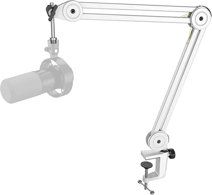 FIFINE Microphone Boom Arm Stand Metal Heavy Duty Mic Stand Scissor Suspension Adjustable Boom Arm for Podcast Recording Streaming Gaming with Desk Clamp 5/8 Screw Cable Ties-BM63 White