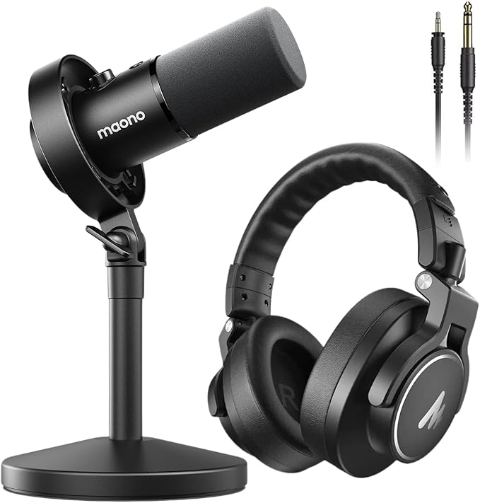 MAONO USB XLR Dynamic Microphone Studio Headphone Bundlefor Studio Recording Streaming Content Creation(PD300XT+MH700)