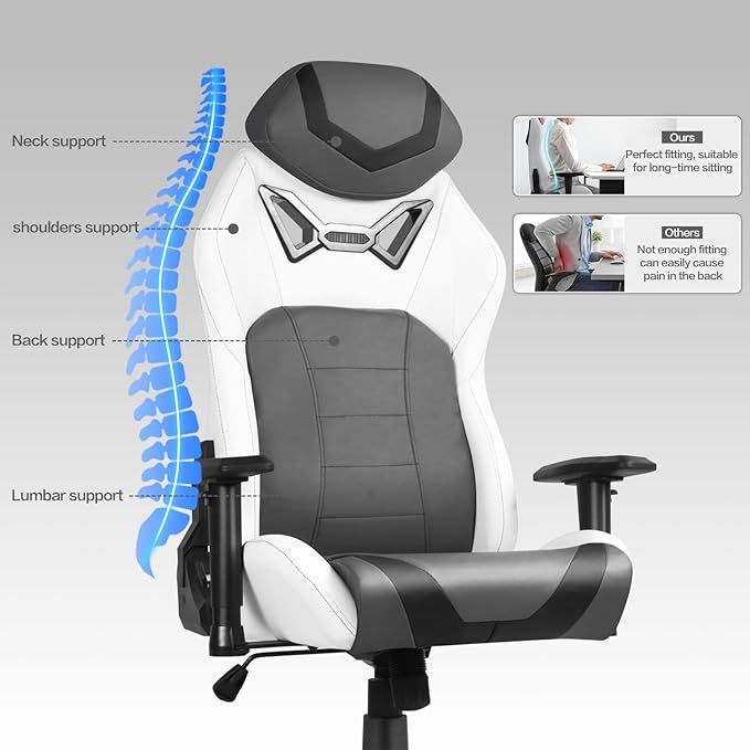Modern-Depo Ergonomic Gaming Chairs for Adults with High-Density Memory Foam | Swivel Comfortable Office Chair Big and Tall Video Game Chair High Back Computer Chair for Home Office Grey White