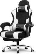 GTPLAYER Gaming Chair Computer Chair with Footrest and Lumbar Support Height Adjustable Game Chair with 360°-Swivel Seat and Headrest and for Office or Gaming (Fabric Black White)