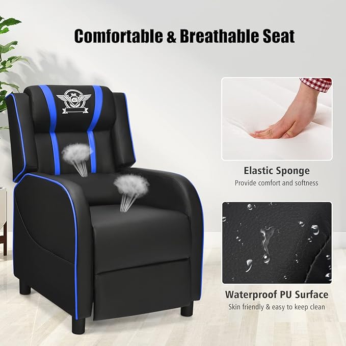 LDAILY Massage Gaming Chair Adjustable Recliner Chair Ergonomic PC Computer Chair Racing Style Single Lounge Sofa with Footrest Backrest Padded Seat for Living Room Theater Home