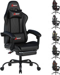 Ergonomic Gaming Chair with Footrest and Lumbar Massage Racing Office Chair High Back Computer Desk Chair with Headrest Pillow for Adults Video Game Chair for PC Gamer (1001-Black)