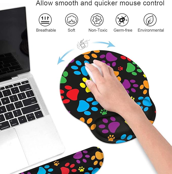 Keyboard Wrist Rest and Mouse Wrist Rest Pad Set with Coasters Non-Slip Rubber Base Ergonomic Gaming Mousepad for Home Office Working Studying Easy Typing &amp Pain Relief Multicolor Dog Paws