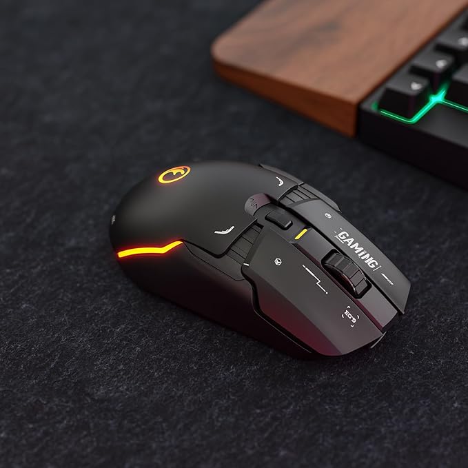 G03 RGB Wireless Rechargeable Gaming Mouse 2.4G/Wired Dual Mode Game MicePAW3395 Sensor 26K DPI Replaceable L/R Switches Swappable Top Case 80g Lightweight 6 Programmable Buttons - Black