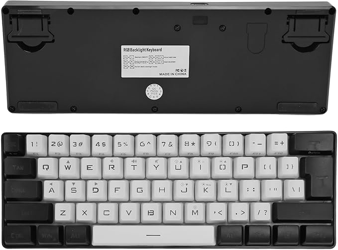 GOWENIC Gaming Keyboard 60 Percent Wired Compact Mechanical Keyboard 61 Keys RGB LED Backlight Ergonomic Wired Keyboard for Office Business White Gaming PC Keyboard