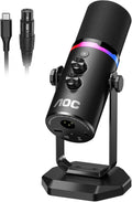 AOC USB/XLR Dynamic MicrophonePC Gaming Mic with RGB LightPodcast Mic for Recording Streaming Vocal &amp Singing with Mute Button 3.5mm Headphone JackDesktop Stand (XLR Cable Included)