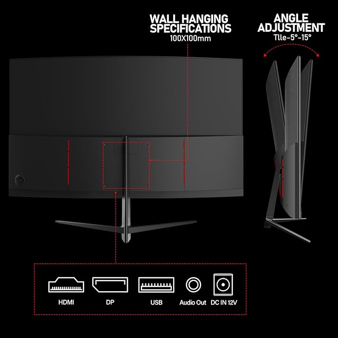 Gawfolk 27 inch Curved Gaming Monitor144Hz/180Hz PC Monitor Full HD 1080P Frameless 1800R Computer Display with FreeSync &amp Eye-Care Technology Wall Mountable DP HDMI Port (Black)