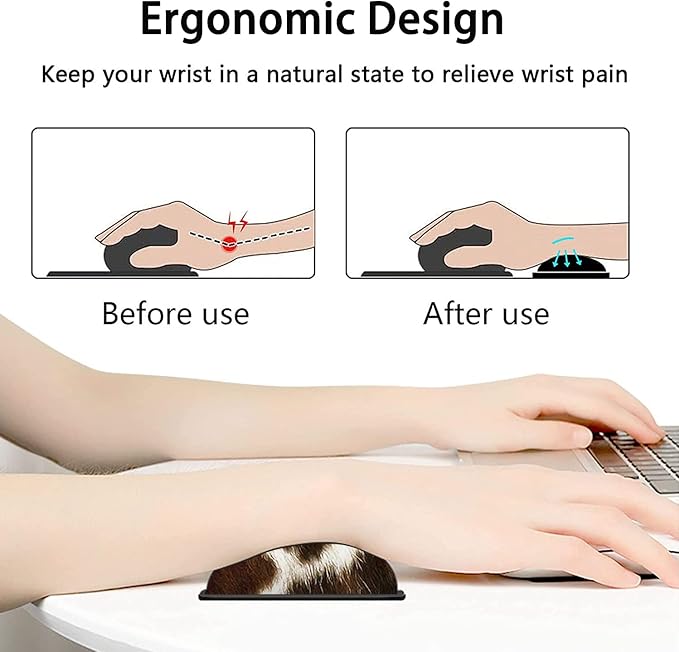 Large Mouse Pad Extended Office Desk Pad 31.5x11.8in Ergonomic Memory Foam Mouse Wrist Rest Support for Home Office Computer Writing Pad Cute Faux Brown Cowhide Fur Pattern XXL Gaming Mouse Mat