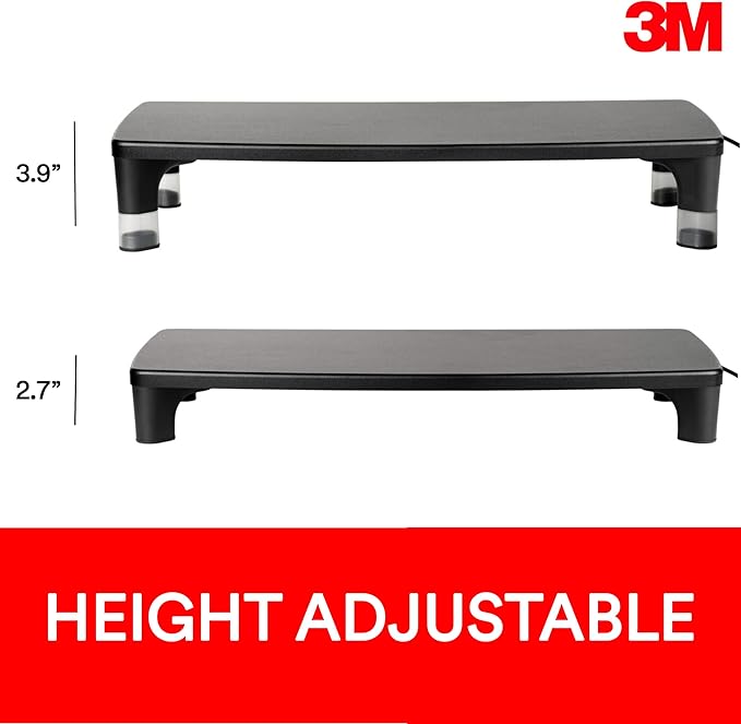3M Adjustable Monitor Stand with 4-Port USB Hub Black Great for Computer Monitors Laptops TVs Speakers Printers and More