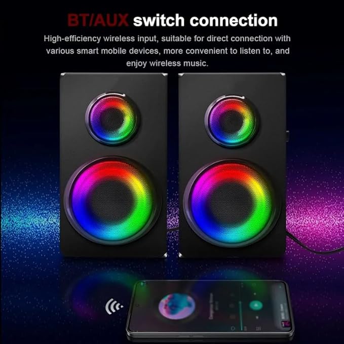 JSEIAJB Support Gaming RGB 2.0 Speakers Aux 3.5mm Stereo Surround Music for Computer PC Loudspeakers