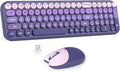 Wireless Keyboard and Mouse Combo MOWUX Compact Typewriter Retro Round Computer Keyboard Cute Optical Mouse Wireless Plug and Play for Laptop PC Computer- Purple Gradient