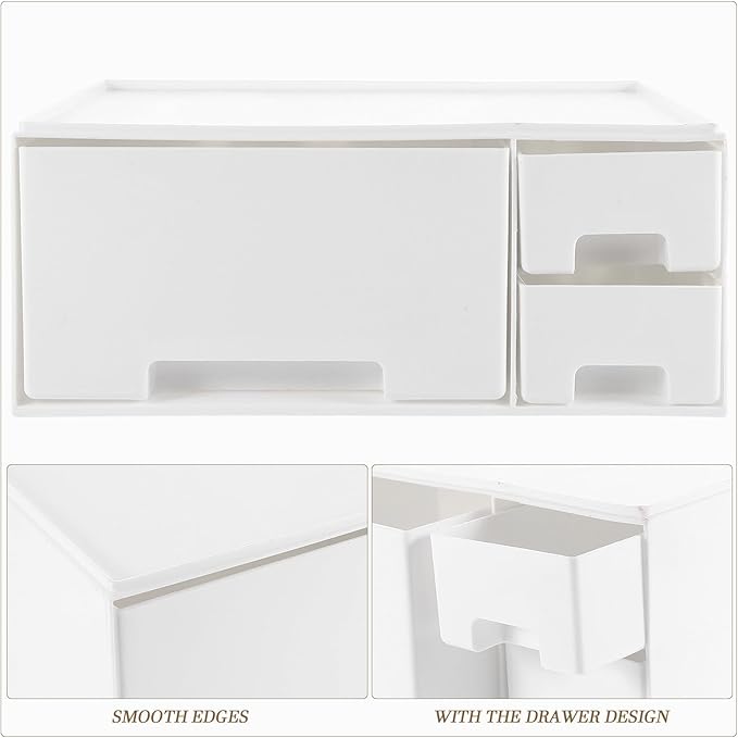 Multifunctional White Monitor Stand with Drawer Desk Riser for Office and Home Computer Screen Display Holder Space-Saving Organizer for Comfortable Viewing