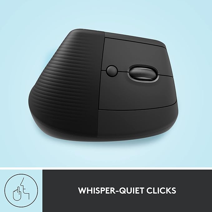 Logitech Lift Vertical Ergonomic Mouse Wireless Bluetooth or Logi Bolt USB Receiver Quiet clicks 4 Buttons Compatible with Windows/macOS/iPadOS Laptop PC - Graphite (Renewed)