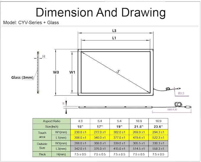 Chengying 23.6 inch (16:9) Infrared Multi-Touch Overlay - IR Touch Frame - 23.6 Infrared Touch Panel - USB Interface - with Protective Glass