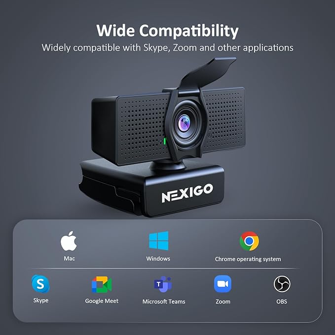 NexiGo N60 Pro (Gen 2) 1080P Webcam with Distortion-Free Lens USB A to Type-C Data Cable Noise Reduction Mic &amp Privacy Cover for Zoom/Skype/Teams/Webex Laptop MAC PC Desktop