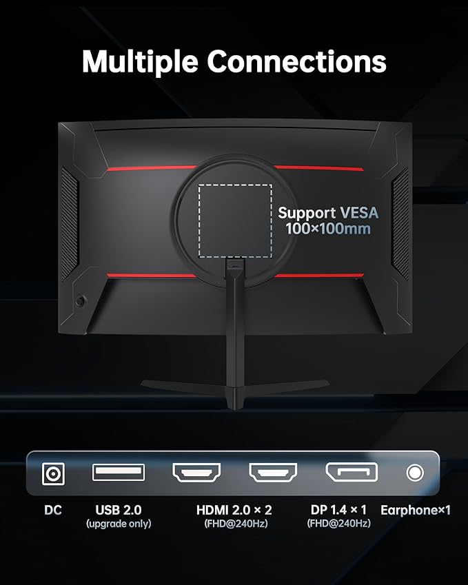 KTC 24 Inch Curved 240Hz Gaming Monitor FHD 1500R Curved Computer Monitor 1080P 3000:1 Contrast Adaptive Sync HDR MPRT 1ms HDMI DisplayPort Low Blue Light Tilt VESA Mount H24S17P