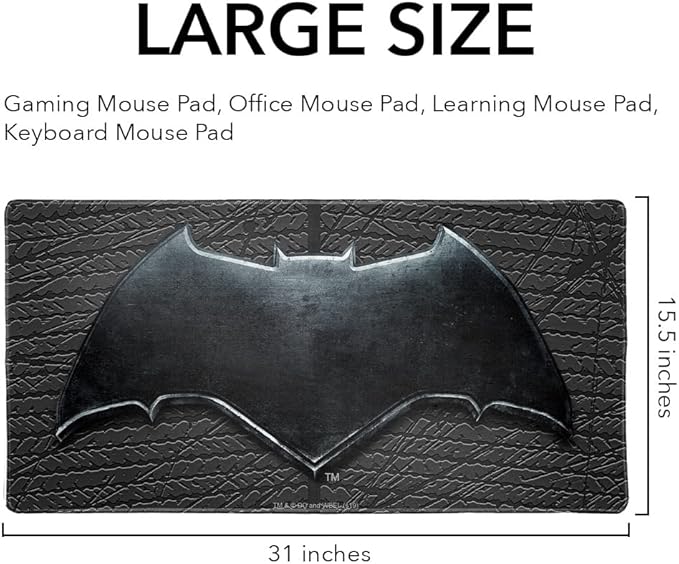 Justice League Movie Batman Logo Large Gaming Mouse Pad Desk Mat with Stitched Edges Non-Slip Base for Gamer Home and Office 31.5 x 15.7