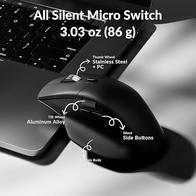 Keychron M6 Wireless All Silent Gaming Optical Mouse 1000Hz Tri-Mode 2.4 GHz/Bluetooth 5.3/Wired PixArt 3311 Sensor 12000 DPI Magnetic Metal Scroll Wheel for Windows PC/Mac - White