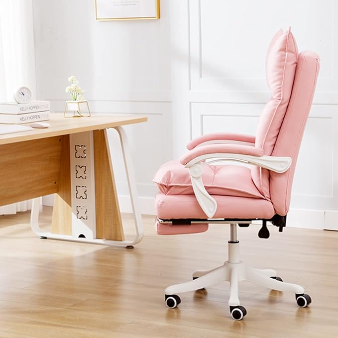 Mlaea Bedroom Hospital Club Chair Gaming Work Swivel Chair with Back Support Rolling Wheels Armrest Executive Swivel Chair 50 * 50 * 64-72CM(Size:AColor:Pink)