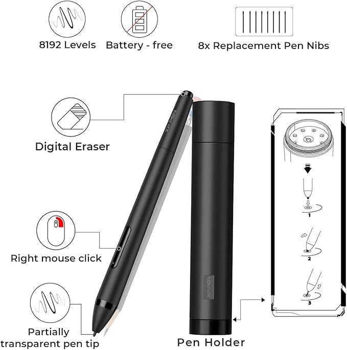 XP-PEN Artist12 11.6 Inch FHD Drawing Monitor Pen Display Graphic Monitor with PN06 Battery-Free Multi-Function Pen Holder and Glove 8192 Pressure Sensitivity