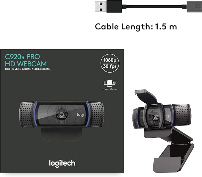 Logitech Webcam HD Pro C920S 1080p USB 960-001252 (1080p USB Include Cover to Lens)