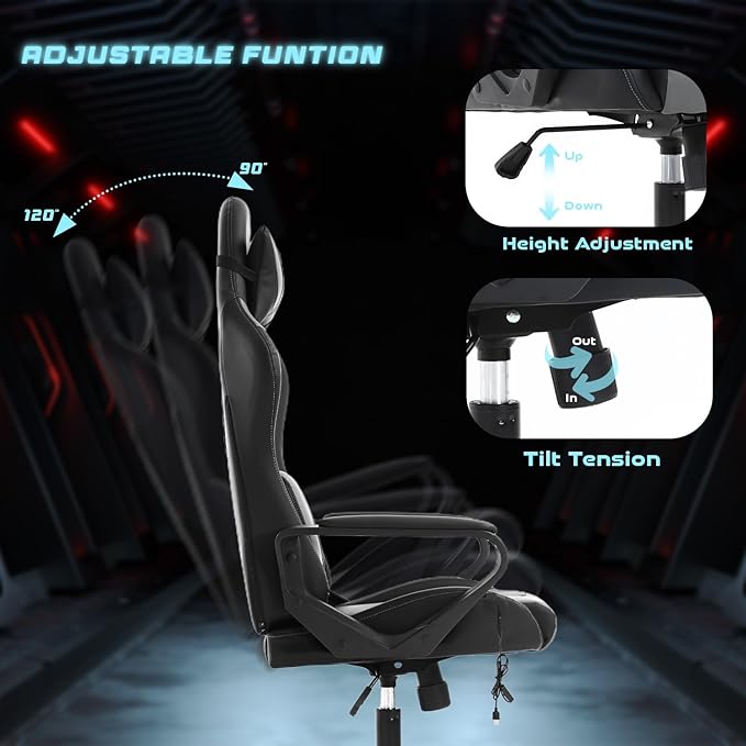 PayLessHere High Back Gaming Chair PC Computer Chair with Lumbar Support Arms Headrest Executive Racing Style Ergonomic Office Chair with Adjustable Rolling Swivel PU Leather Desk Chair