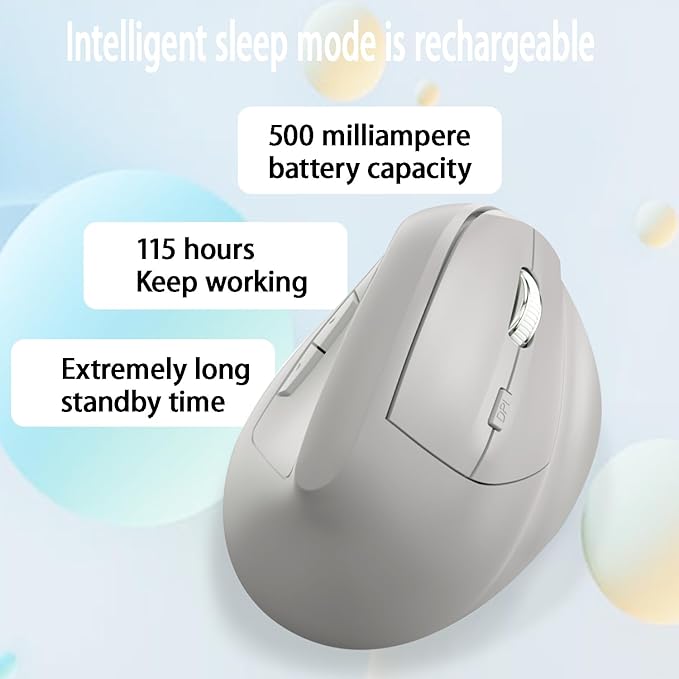 Ergonomic Vertical Mouse Wireless Rechargeable Ergo Mouse for Carpal Tunnel Relief 3200DPI Adjustable 6 Buttons for PC/Laptop/Mac/Windows (Off White)
