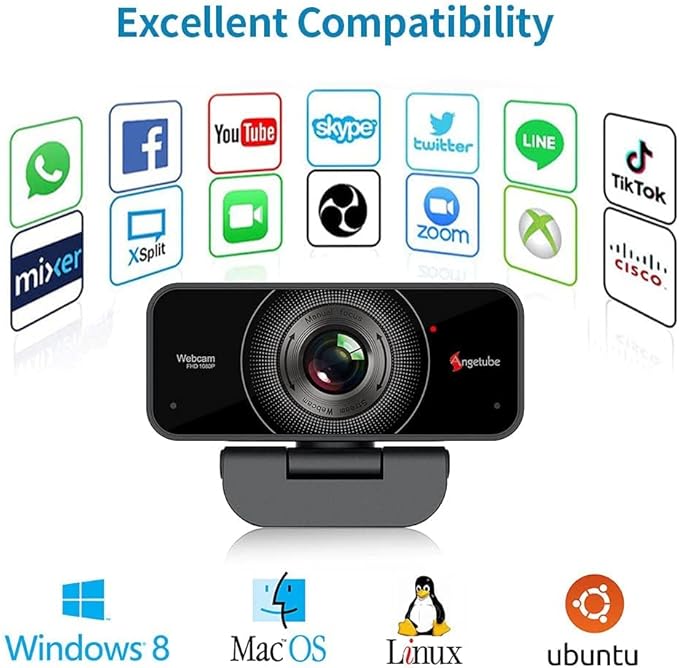 Angetube 1080P Webcam with Microphone - USB Computer Camera for Laptop/Desktop/Mac - HD PC Web Cam for Zoom/Skype/Teams/Xbox Streaming | Video Conferencing | Calling
