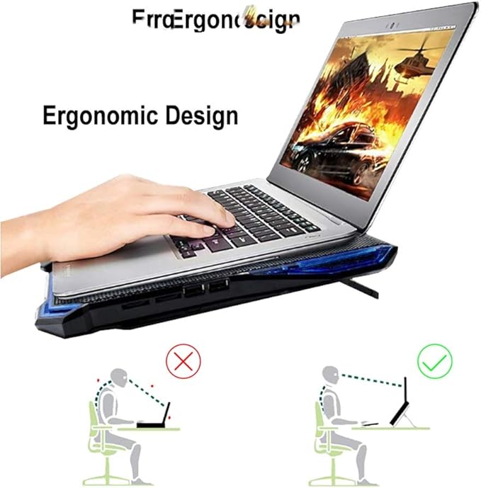 Adjustable Angles Laptop Cooler Ergonomic Notebook Cooling Pad with Five Led Fan for 11'' 15.6'' 17''Notebook Tablet PC (Color : Blue) (Blue)
