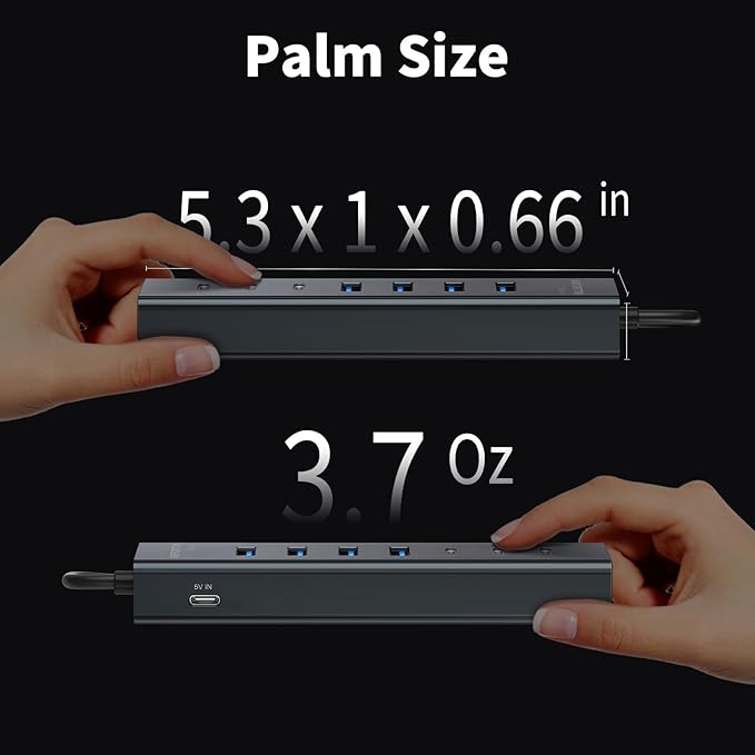 4Ft 7-Port USB Hub 3.0 for Desktop 4 USB-A &amp 3 USB-C Ports Aluminium 5Gbps USB Extender Hub USB Splitter USB Hub Long Cable for Desktop PC Flash Drive Mobile HDD SSD Windows/XPS