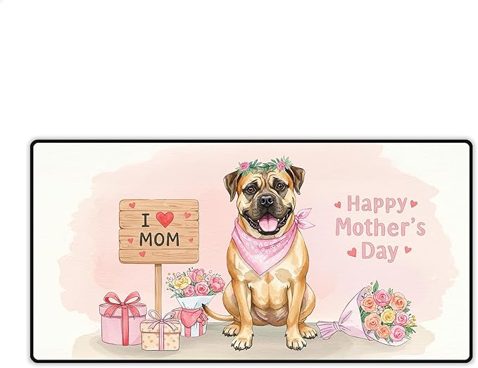 Happy Mother's Day Bullmastiff Love Dog Mom Heart Flower Desk Mat Full Keyboard Mouse Pad Dog Lover Large Mousepad 12004