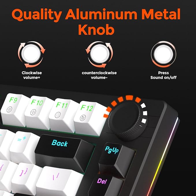 DAREU EK75 Wired Mechanical Keyboard75% Keyboard with Volume KnobGasket Mount Mechanical Gaming Keyboards81 Keys Rainbow BacklitPBT KeycapsLinear Dream Switch for PC Laptop Windows(Black-White)