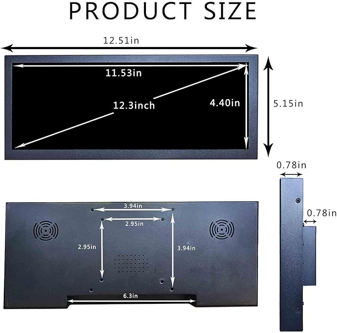 VSDISPLAY 12.3 Inch Android11 LCD Monitor 1920x720 IPS Stretched Bar LCD Supports USB Autocopy Autoplay Video Output Secondary Display